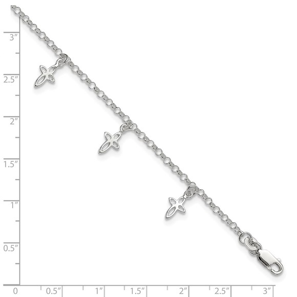 925 Sterling Silver 9 in Cross Charm Summer Fun Fine Jewelry Anklet - Picture 3 of 6
